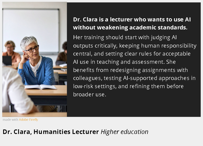 Dr. Clara is one of AIM-PRO's hypothetical personas representing educators using generative AI in teaching