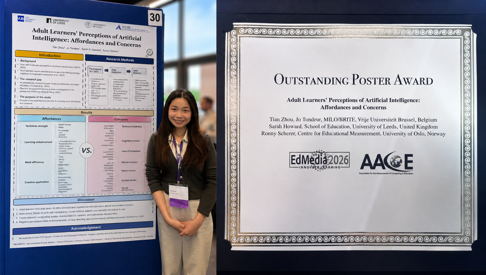 Tian Zhou wins the 'Outstanding Poster Award' at EdMedia2026